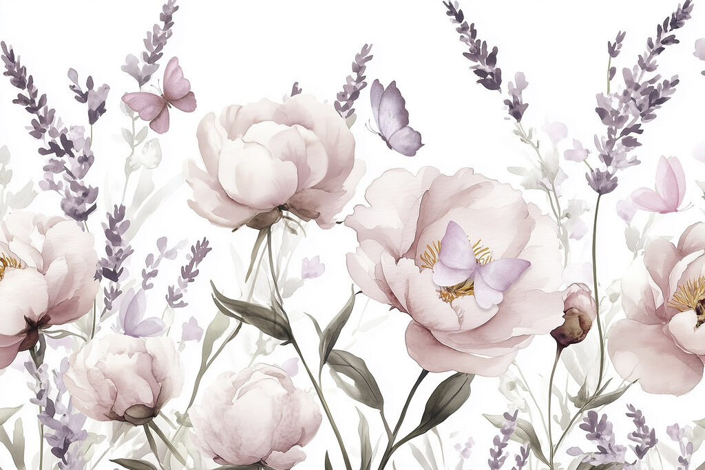 Pintura de flores e borboletas Pintura de flores e borboletas
