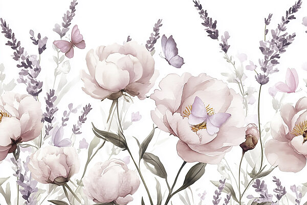 Pintura de flores e borboletas Pintura de flores e borboletas