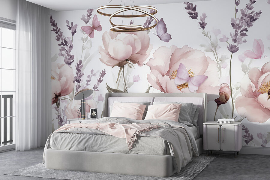 Pintura de flores e borboletas