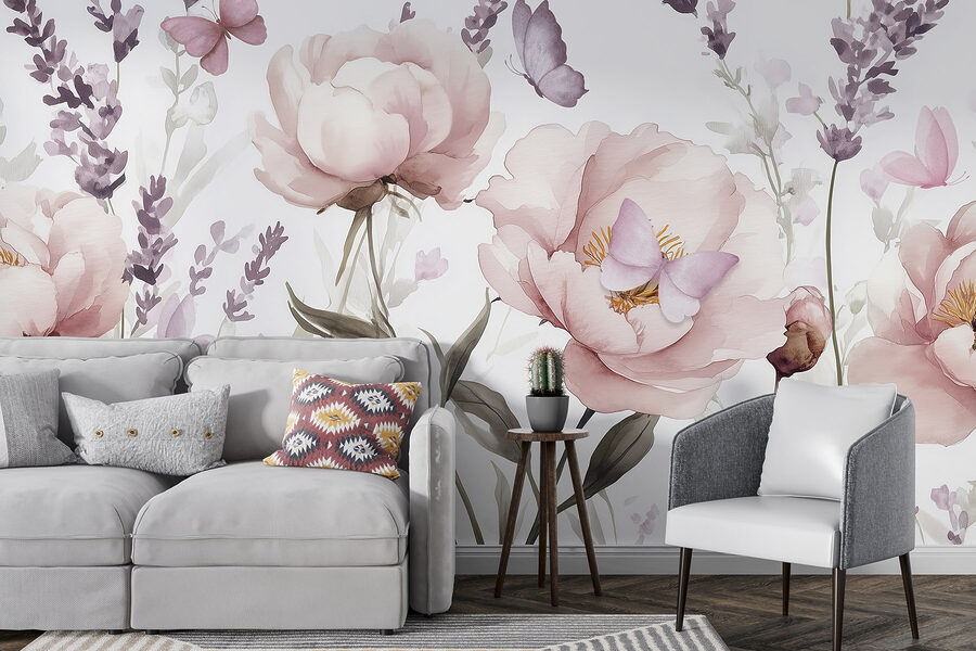 Pintura de flores e borboletas