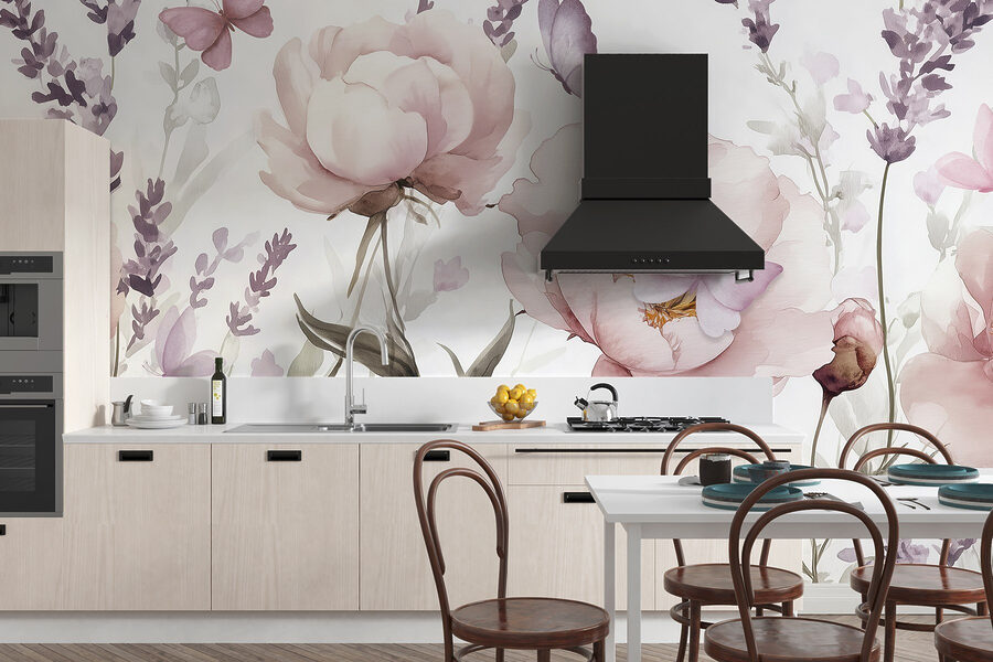 Pintura de flores e borboletas