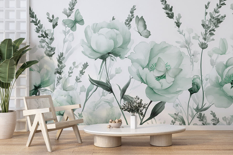 Flores delicadas em tons verdes suaves