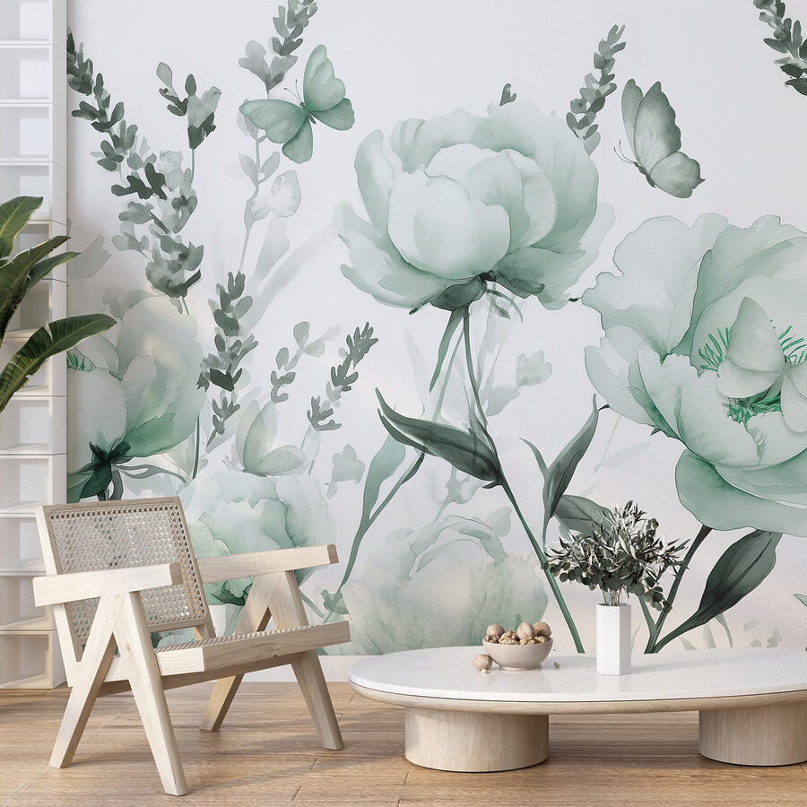 Flores delicadas em tons verdes suaves