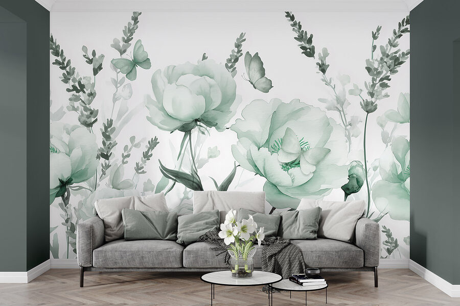 Flores delicadas em tons verdes suaves