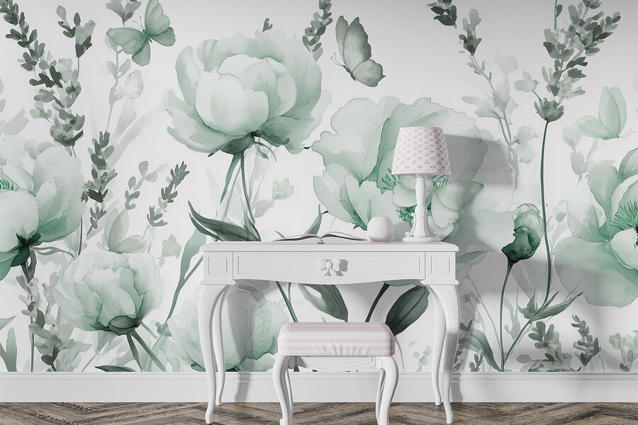 Flores delicadas em tons verdes suaves