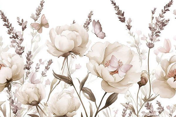 Pintura de flores e borboletas Pintura de flores e borboletas