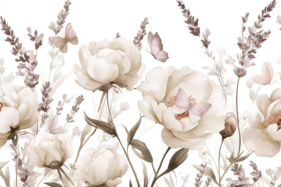 Pintura de flores e borboletas