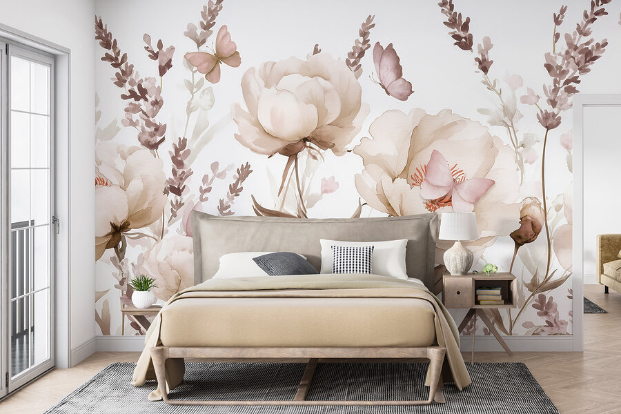 Pintura de flores e borboletas