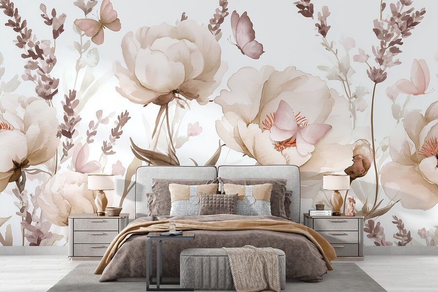 Pintura de flores e borboletas