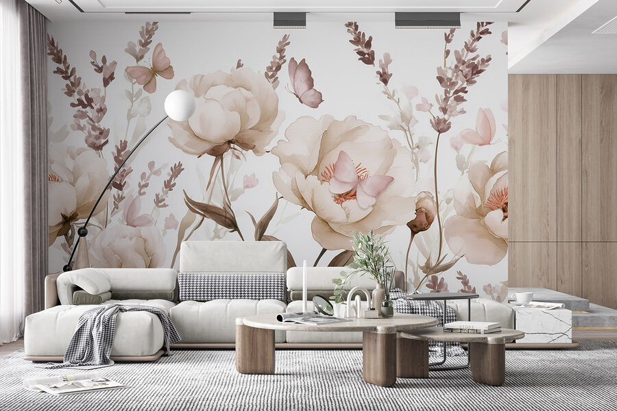 Pintura de flores e borboletas
