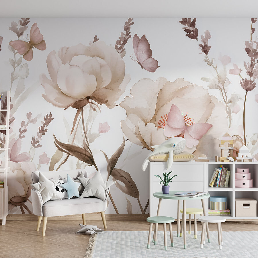 Pintura de flores e borboletas