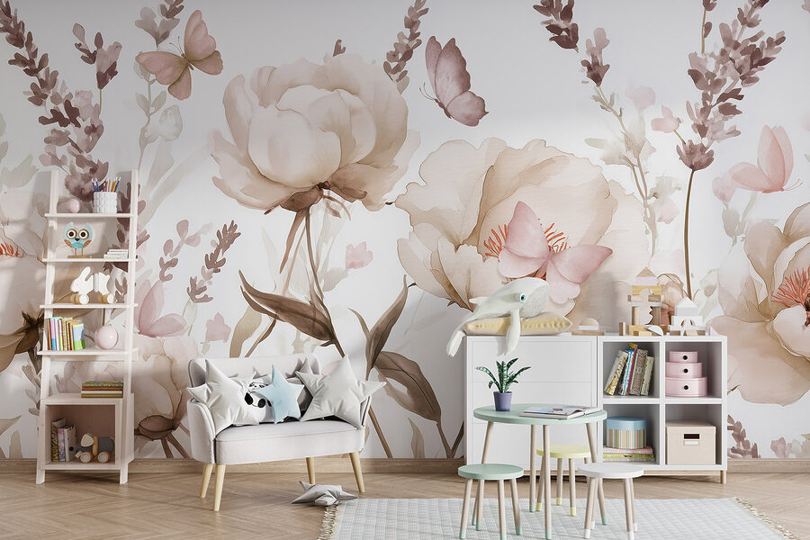 Pintura de flores e borboletas