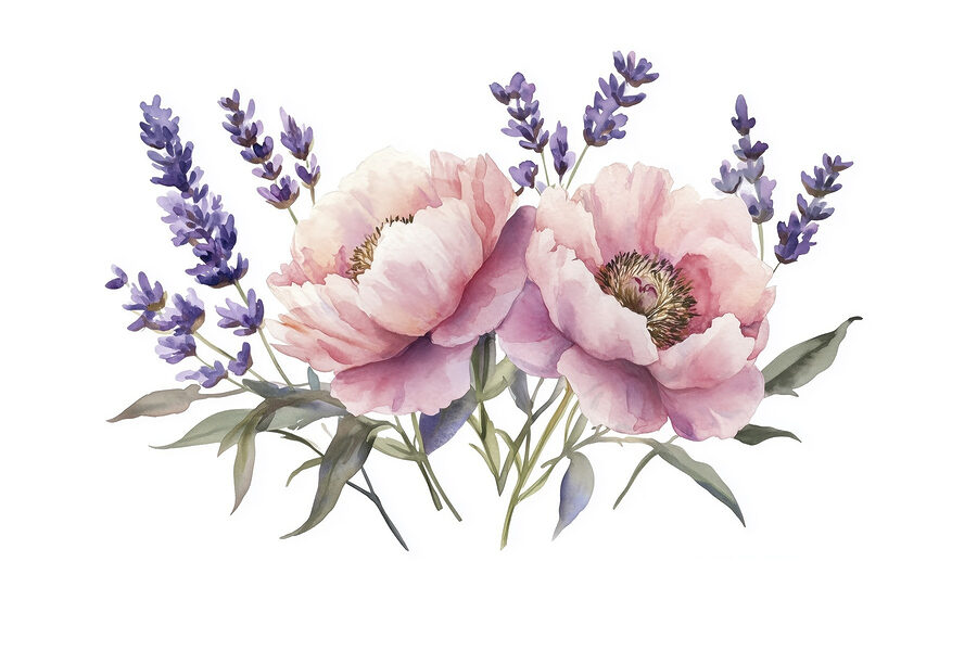 Aguarela de flores e folhas