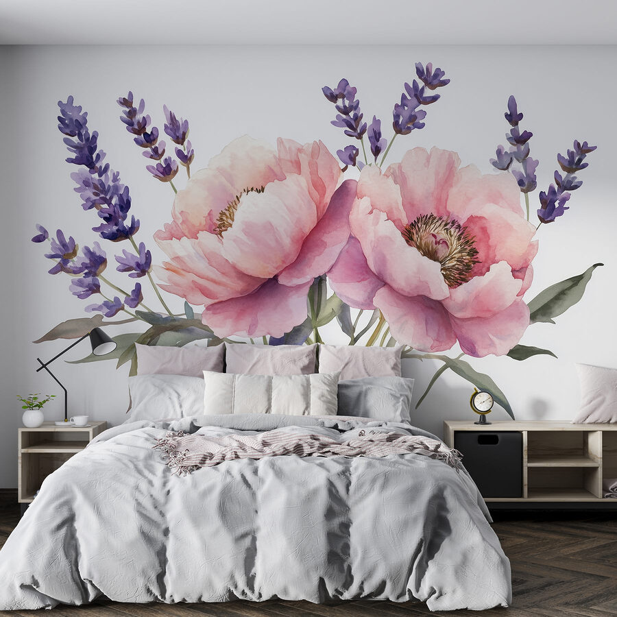 Aguarela de flores e folhas