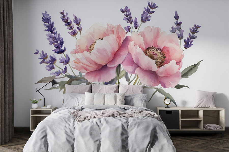 Aguarela de flores e folhas