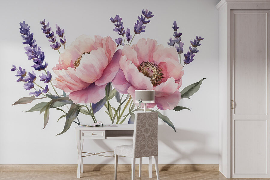 Aguarela de flores e folhas
