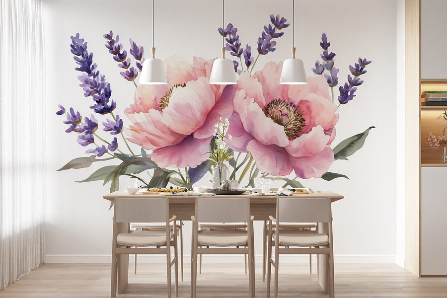 Aguarela de flores e folhas