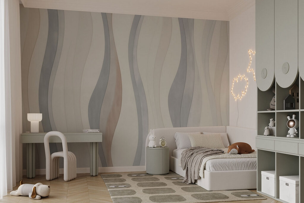 White and grey wallpaper with wavy lines