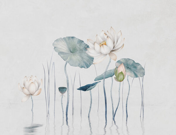 Pintura de flores e folhas na água Pintura de flores e folhas na água