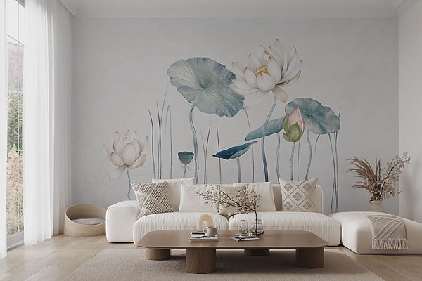 Pintura de flores e folhas na água Pintura de flores e folhas na água