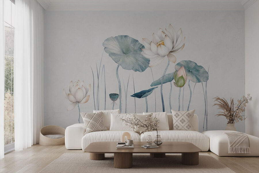 Pintura de flores e folhas na água