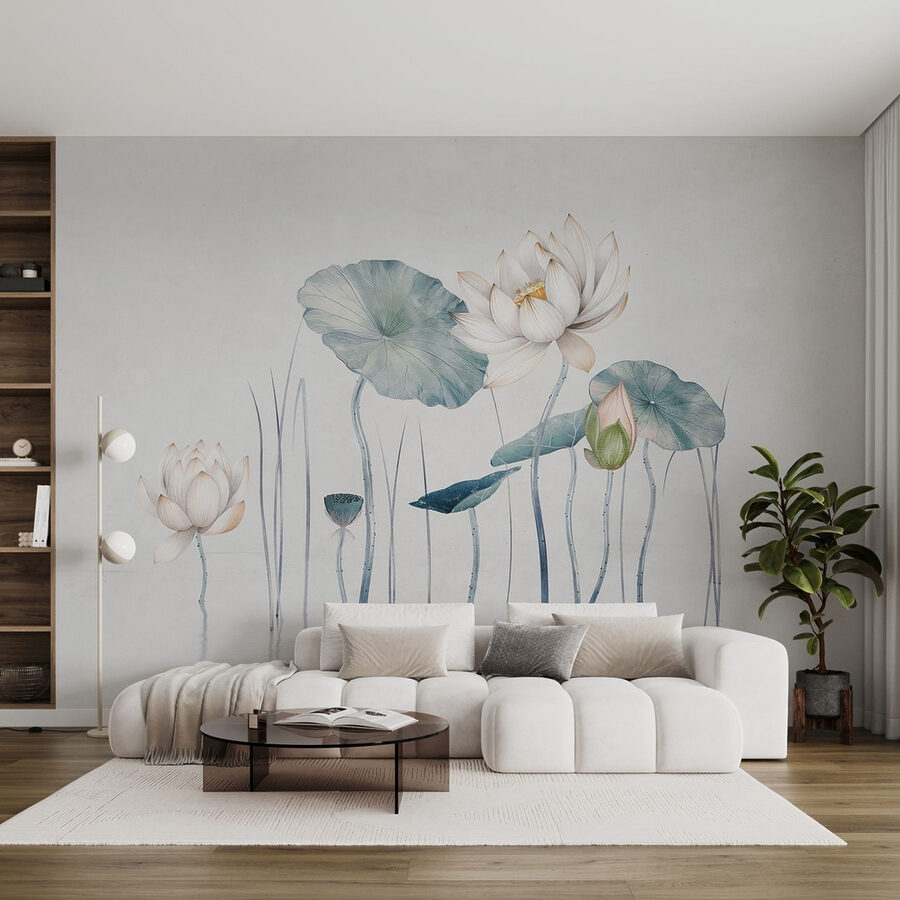 Pintura de flores e folhas na água