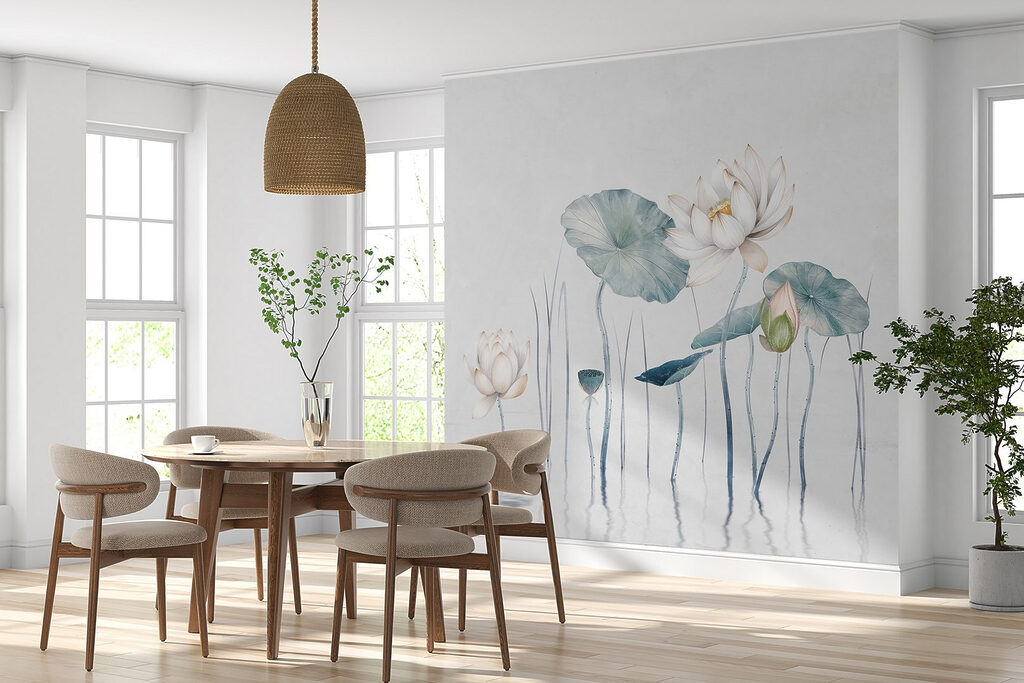 Painting of flowers and leaves in water Painting of flowers and leaves in water