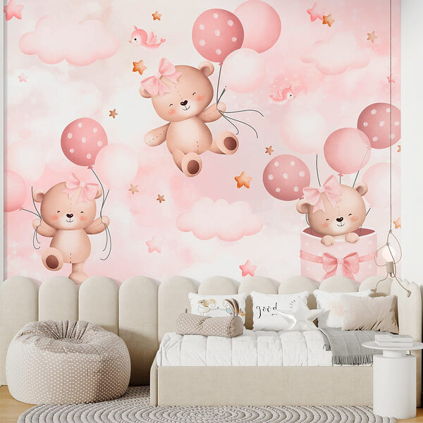 Papel de parede Grupo de ursos de peluche a segurar balões (REF: w03680) Papel de parede Papel de parede Grupo de ursos de peluche a segurar balões (REF: w03680)
