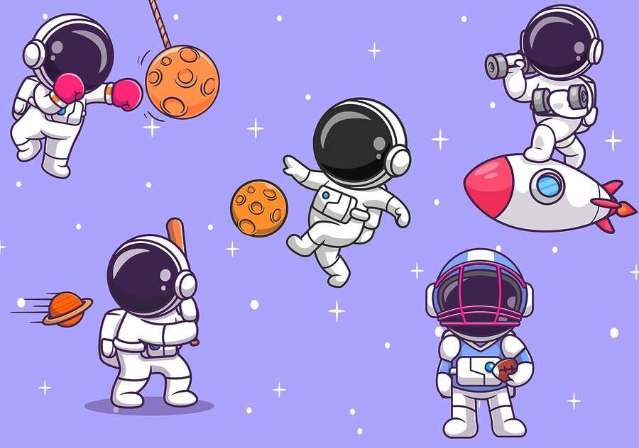 Desenho animado de astronautas no espaço