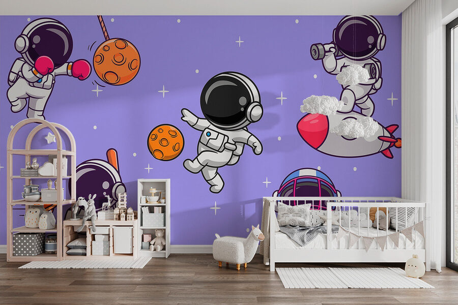 Desenho animado de astronautas no espaço