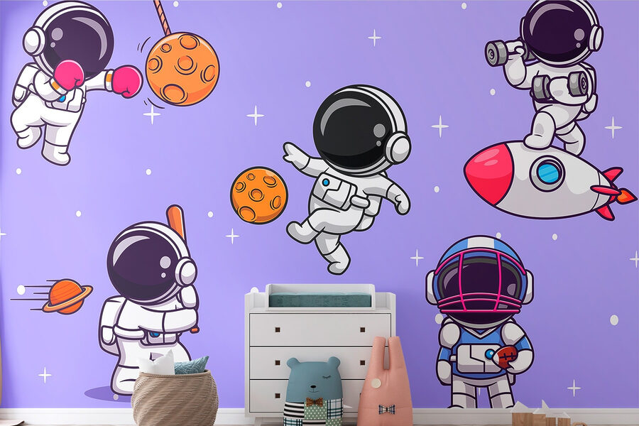 Desenho animado de astronautas no espaço
