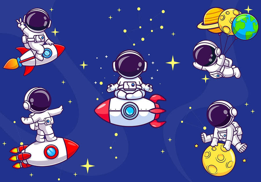 Astronauta em desenho animado no espaço