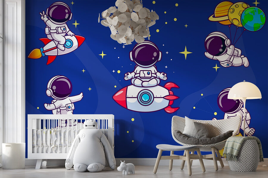 Astronauta em desenho animado no espaço