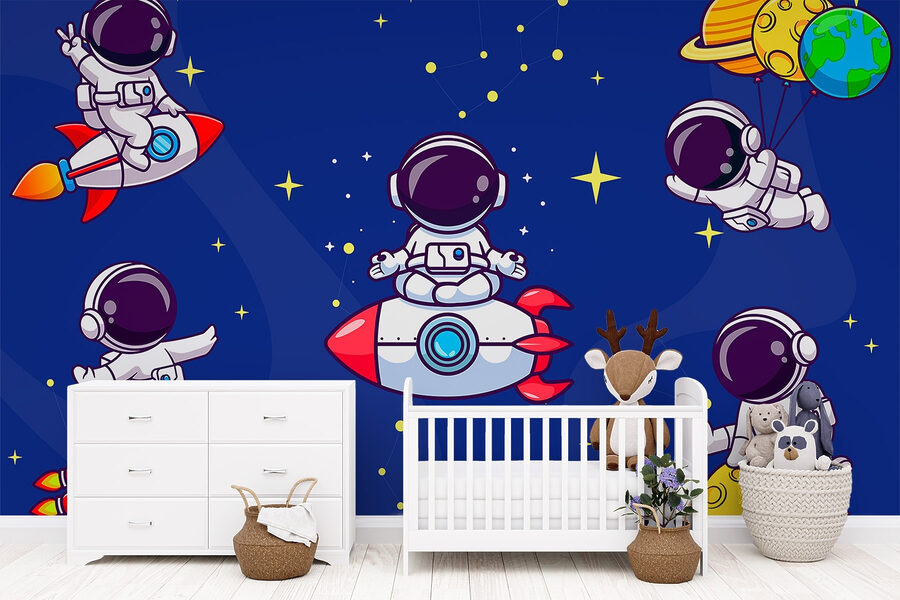 Astronauta em desenho animado no espaço