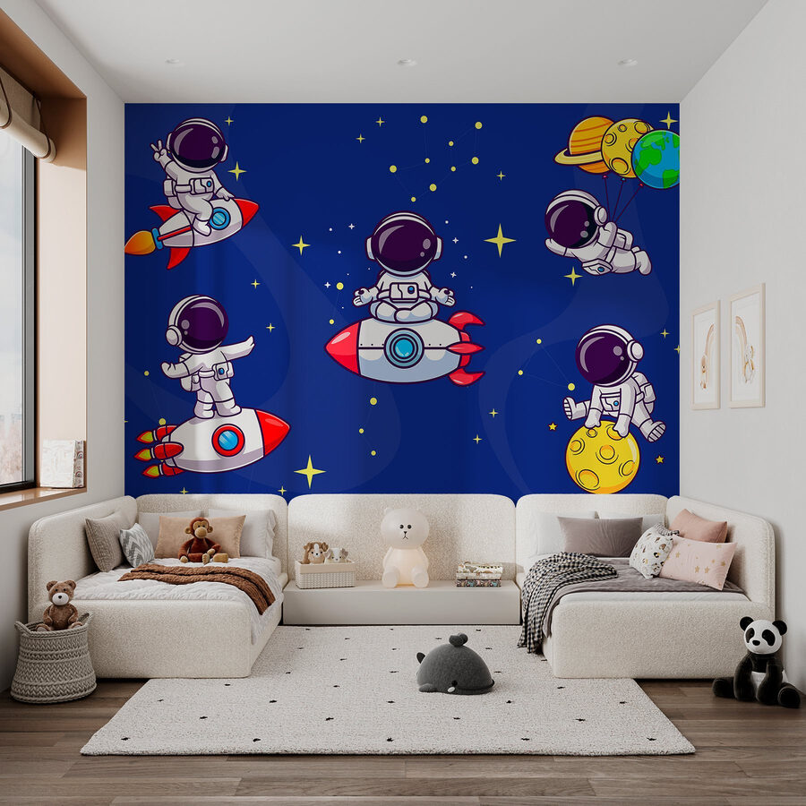 Astronauta em desenho animado no espaço