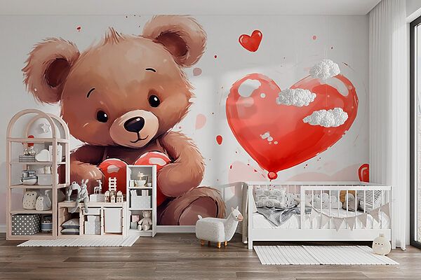 Urso de peluche com um coração na mão Urso de peluche com um coração na mão