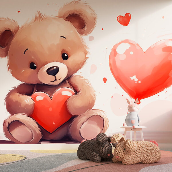 Urso de peluche com um coração na mão Urso de peluche com um coração na mão