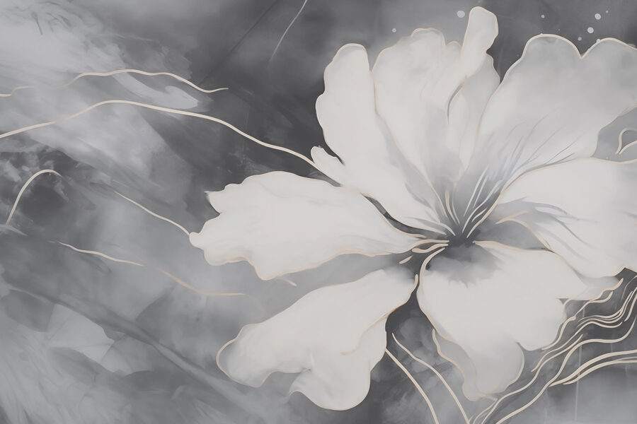 Flor branca sobre um fundo preto e branco