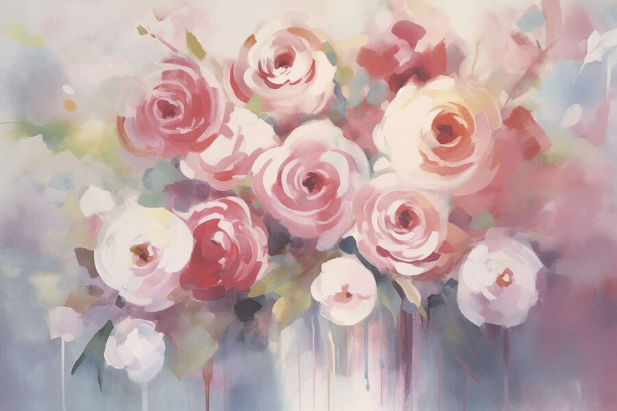Pintura de flores sobre uma superfície branca