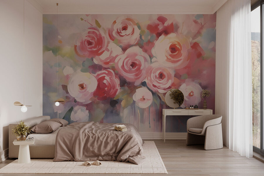 Pintura de flores sobre uma superfície branca