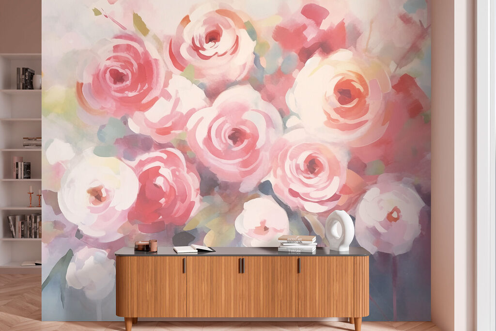 Painting of flowers on a white surface Painting of flowers on a white surface