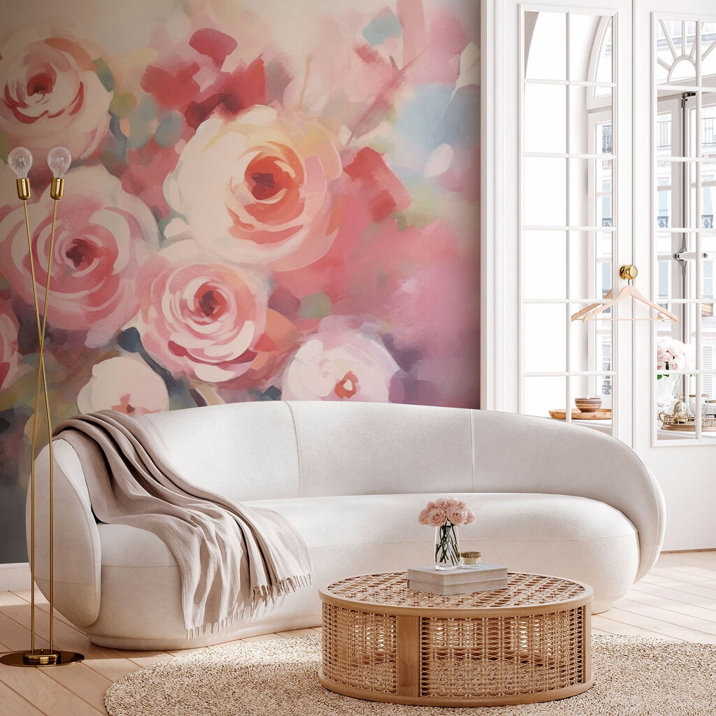 Painting of flowers on a white surface Painting of flowers on a white surface