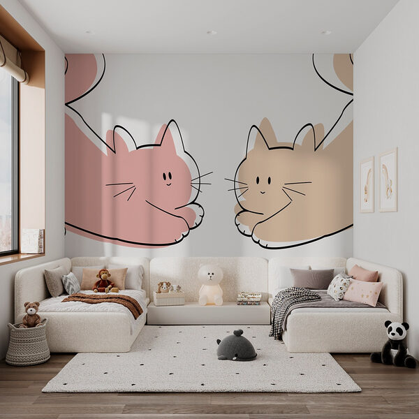Um par de gatos deitados Um par de gatos deitados