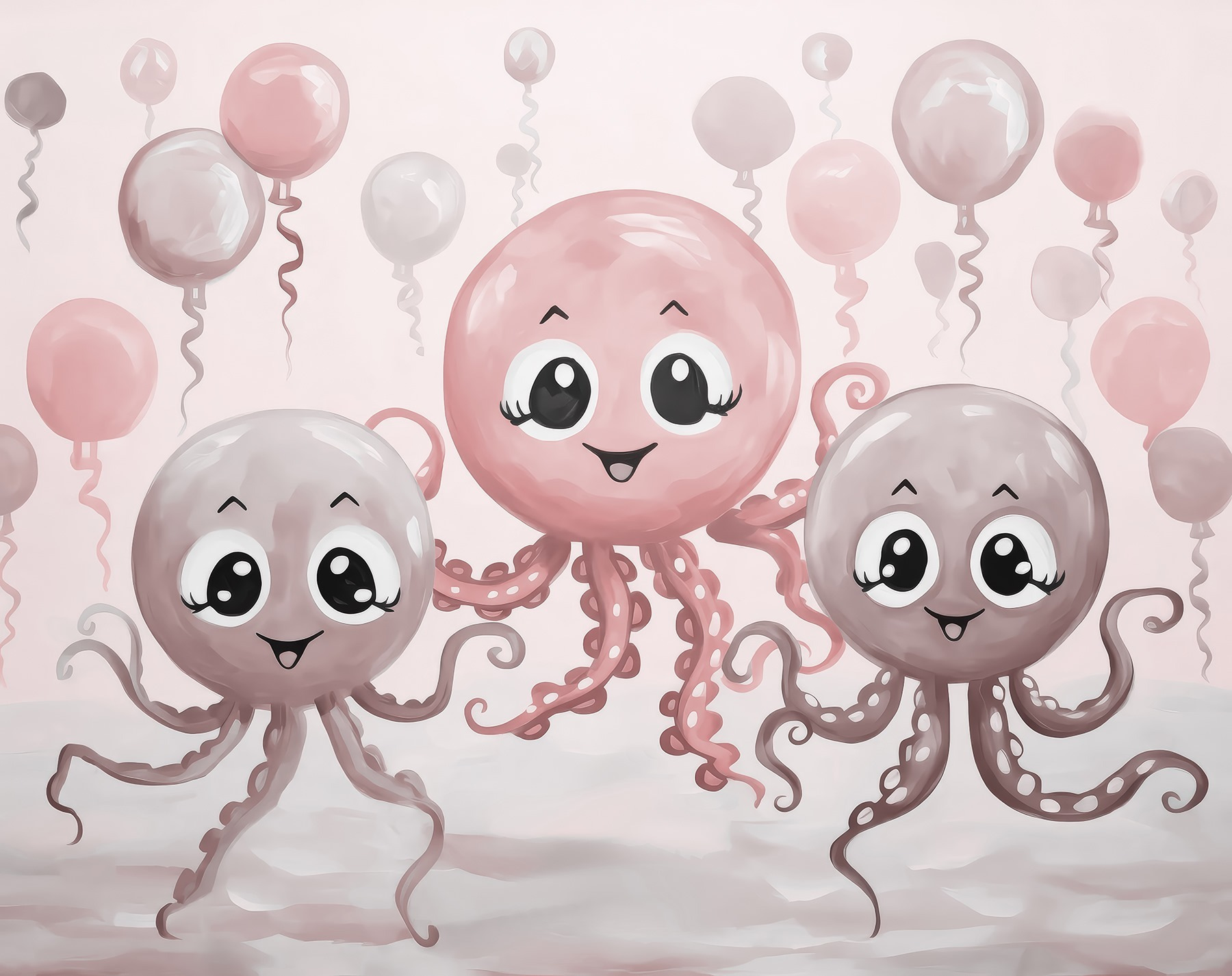 Group of octopuses with balloons