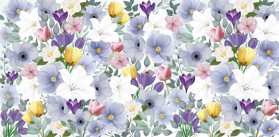 Grupo de flores com folhas