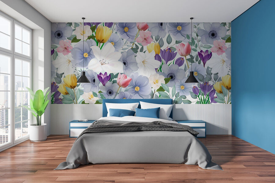 Grupo de flores com folhas