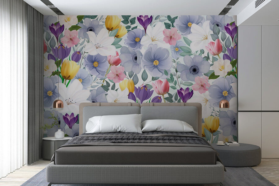 Grupo de flores com folhas