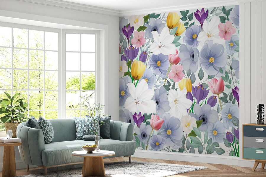 Grupo de flores com folhas