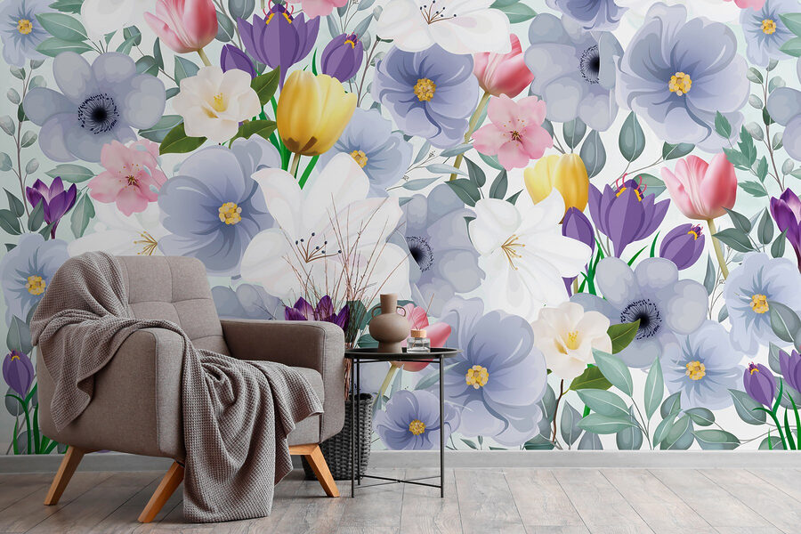 Grupo de flores com folhas