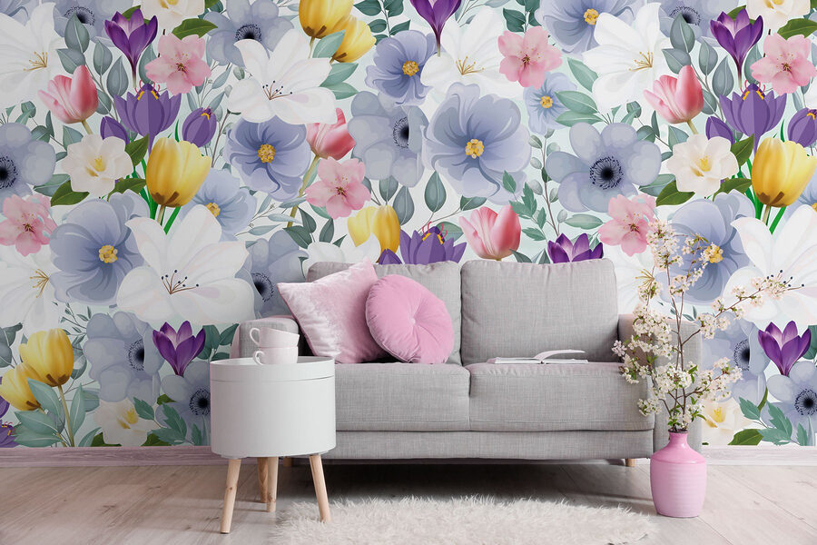 Grupo de flores com folhas
